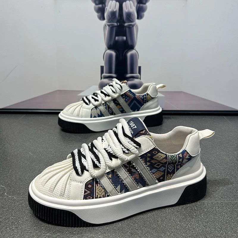 男鞋春款2025新款运动休闲鞋百搭潮厚底鞋三道杠贝壳头板鞋潮