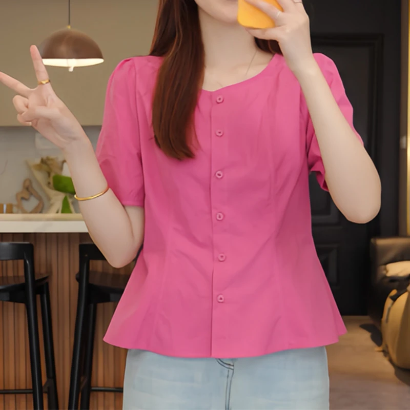 简约宽松收腰显瘦气质减龄洋气正肩短袖衬衫女2025夏季高级感上衣
