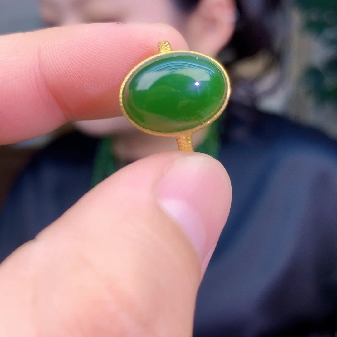 吊坠(不含链)银S925镶嵌和田玉（碧玉）戒指