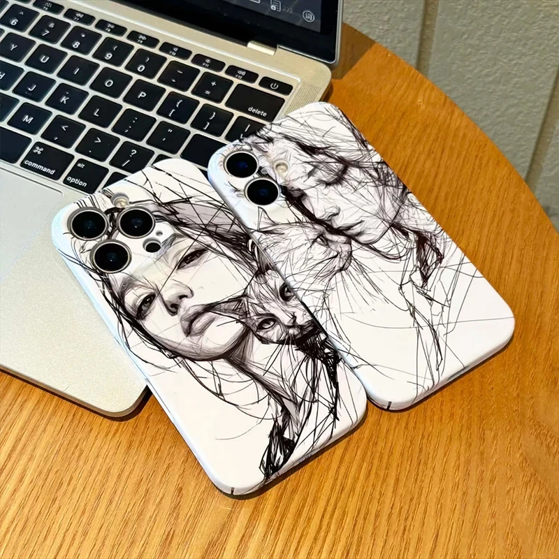 素描女孩与猫适用苹果16promax菲林手机壳华为P70vivo小米15oppo
