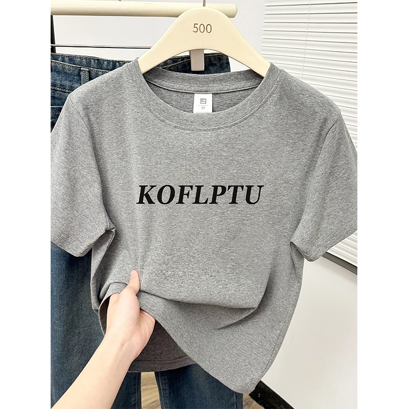 大码正肩短袖t恤女装休闲韩版简约字母印花圆领胖MM显瘦半袖上衣