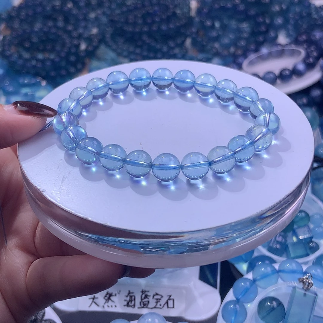 未镶嵌手串海蓝宝石冰透圣蓝8m+【580元】要拍10件