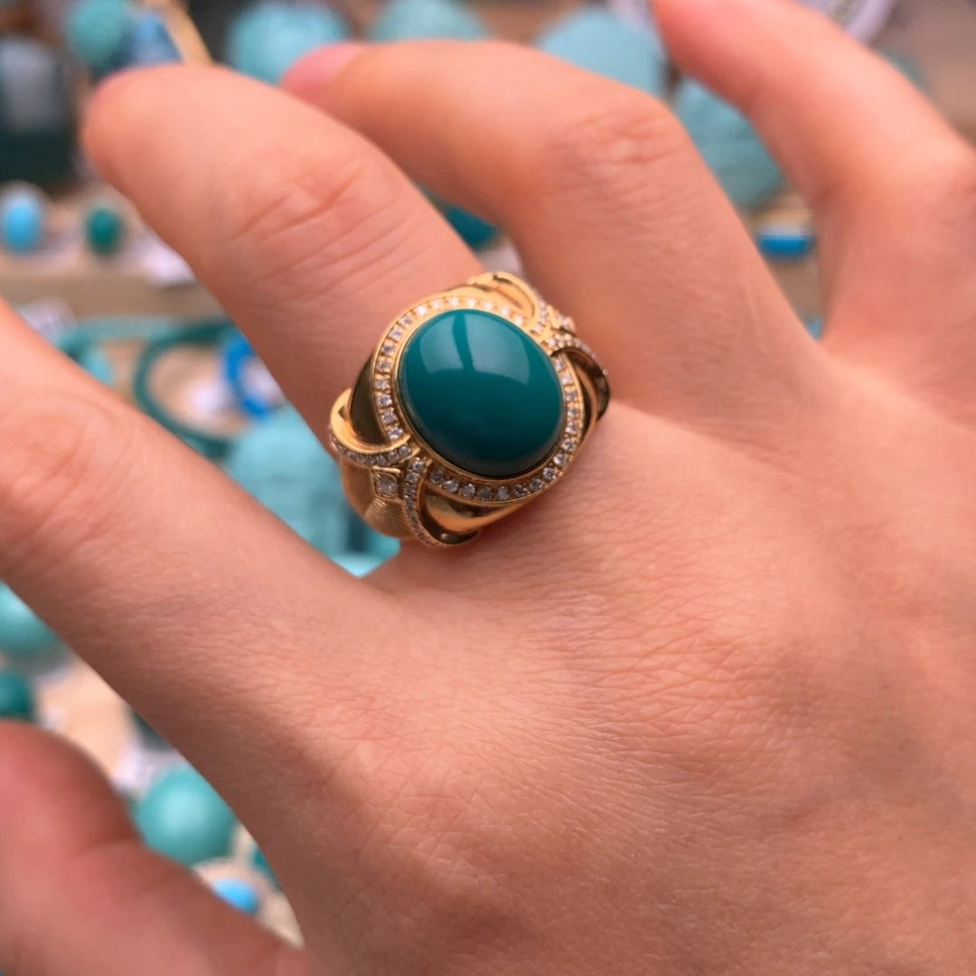 绿松石18K金镶嵌珠宝奇石