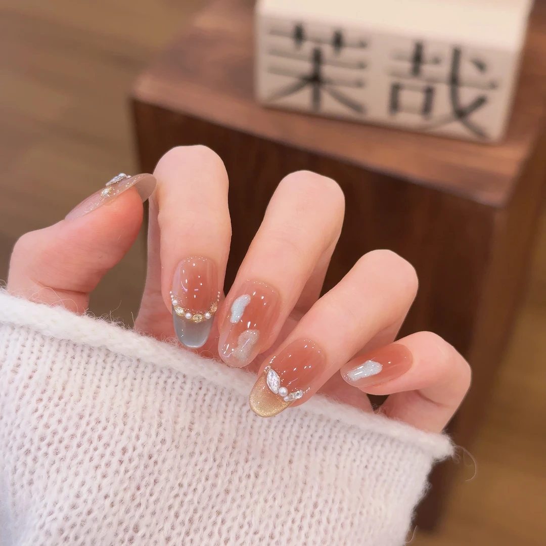 茉哉I现货【蓝汐】纯手工定制美甲拆卸穿戴甲A4949
