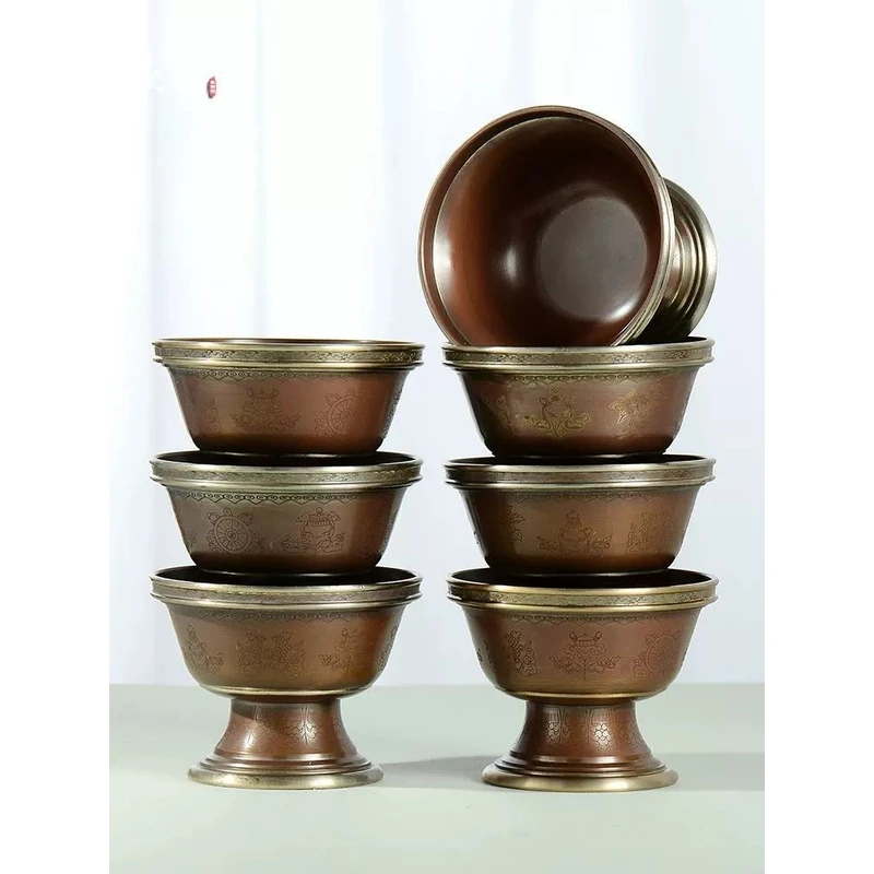 仿古供水碗八吉祥供水杯室内家用圣水杯敬佛杯财神杯佛前供杯摆件