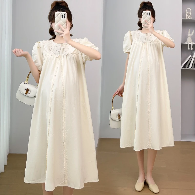 2025法式孕妇连衣裙夏装新款娃娃领中长款连衣裙
