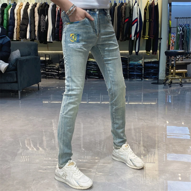 新品男士夏季欧货高品质修身弹力小脚简约牛仔裤P9016