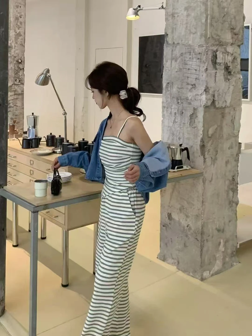 【7891】E#吊带上衣+条纹休闲裤【套装】