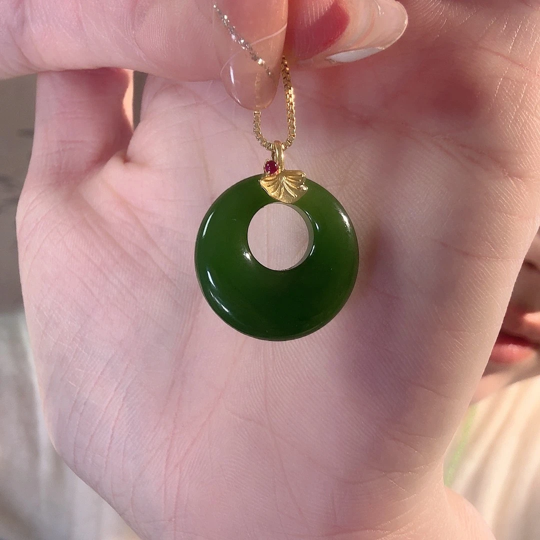 和田玉18K金镶嵌吊坠(不含链)