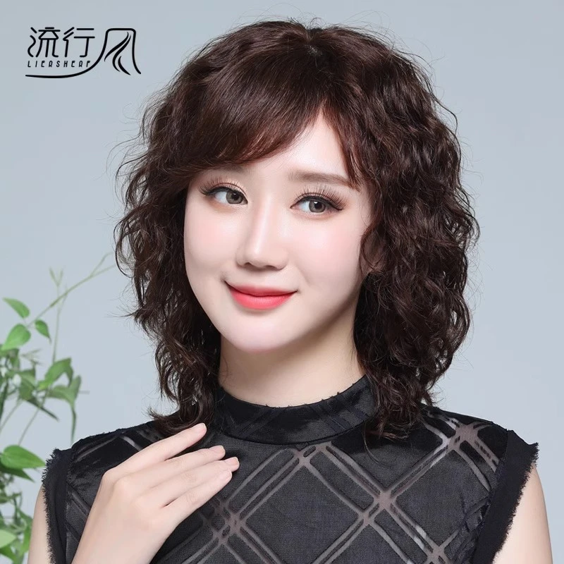 假发女款长发中长卷发妈妈款中老年真发全真人发全头套式自然减龄