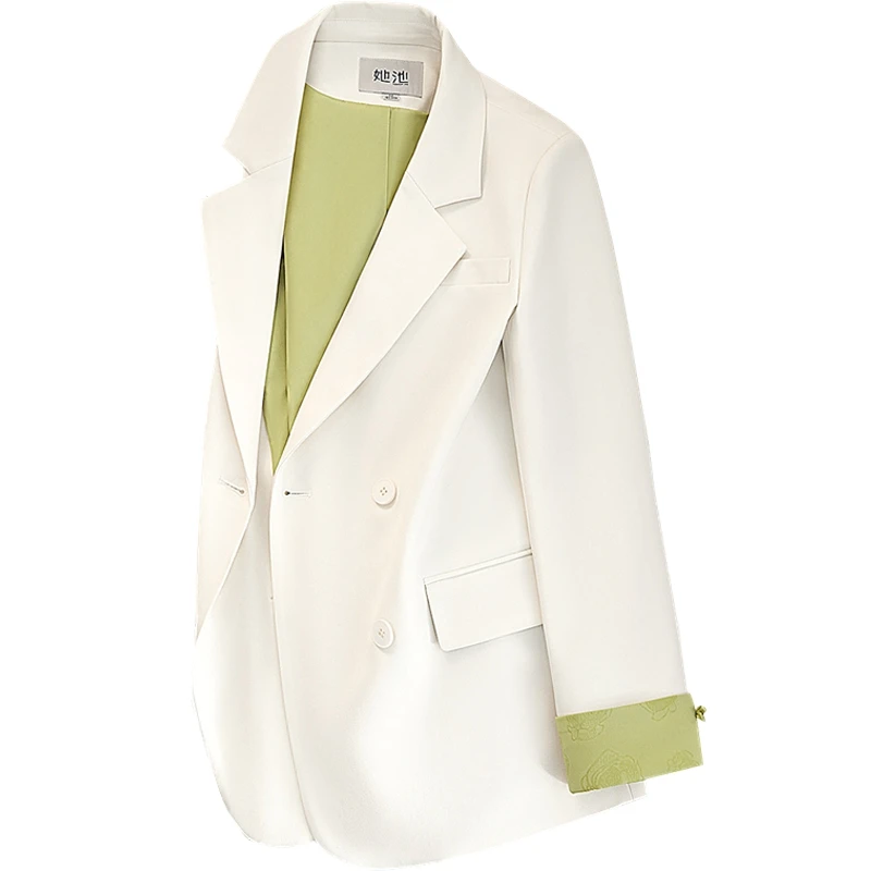 2025春装新款女装OL风撞色翻领双排扣新中式西装T51B0014XB