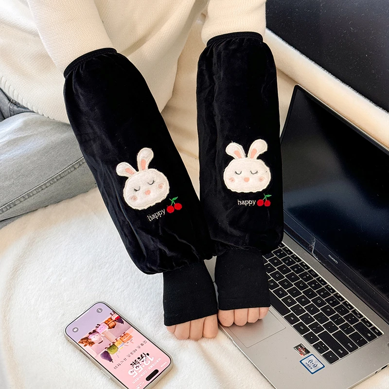 手套袖套二合一保暖女秋冬季套袖2025新款羽绒服工作上班可爱防脏