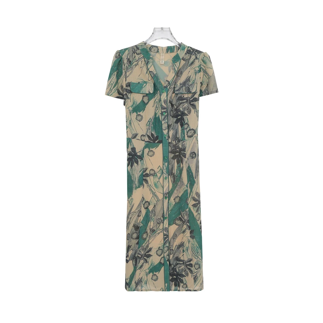 复古港风V领夏季中长款气质时尚中长款连衣裙Z155