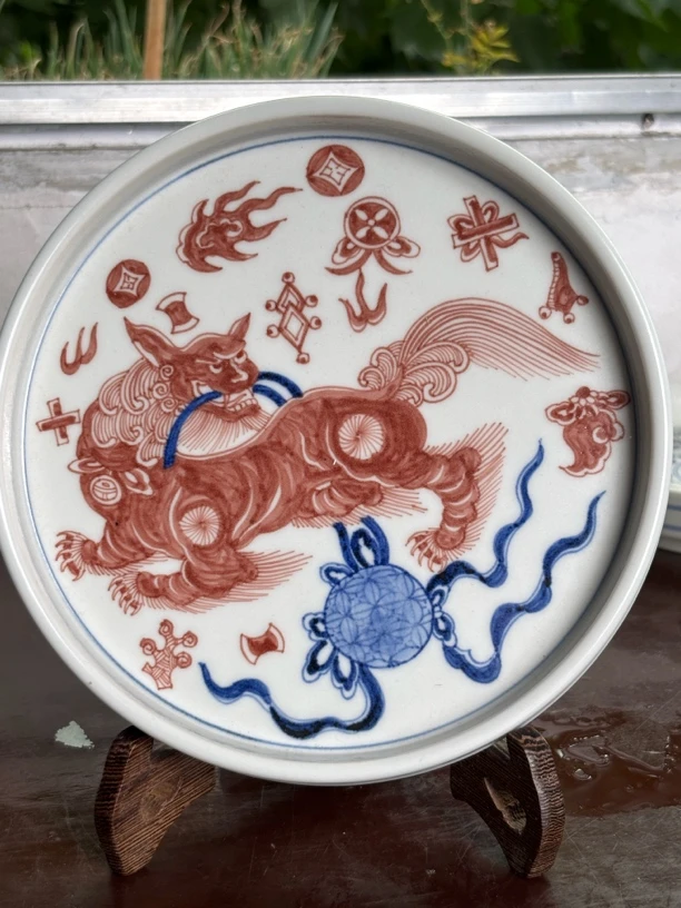 景德镇纯手工手绘青花釉里红壶承