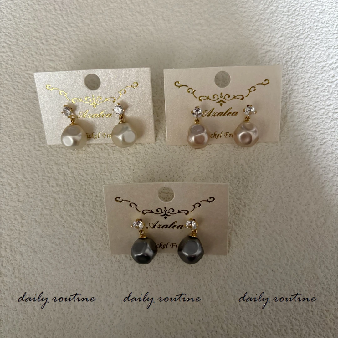 合金耳饰 【韩产】【新品】精致百搭仿巴洛克珍珠挂坠耳钉锆石韩系-7