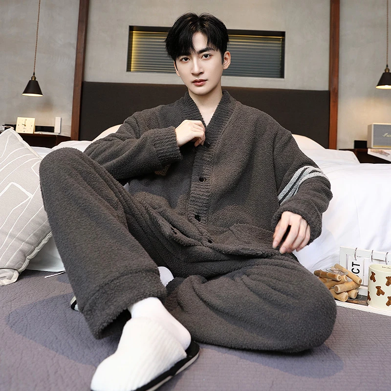 半边绒睡衣男款秋冬季加厚加绒保暖大码宽松家居服可外穿2025新款