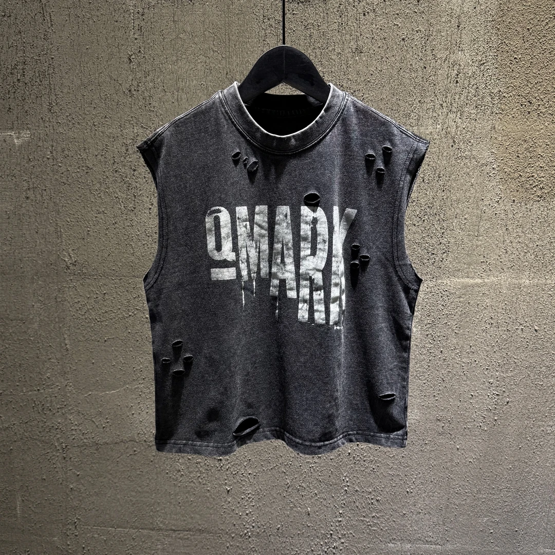 【元素kids】男童韩版砂洗做旧无袖儿童韩版宽松半袖纯棉