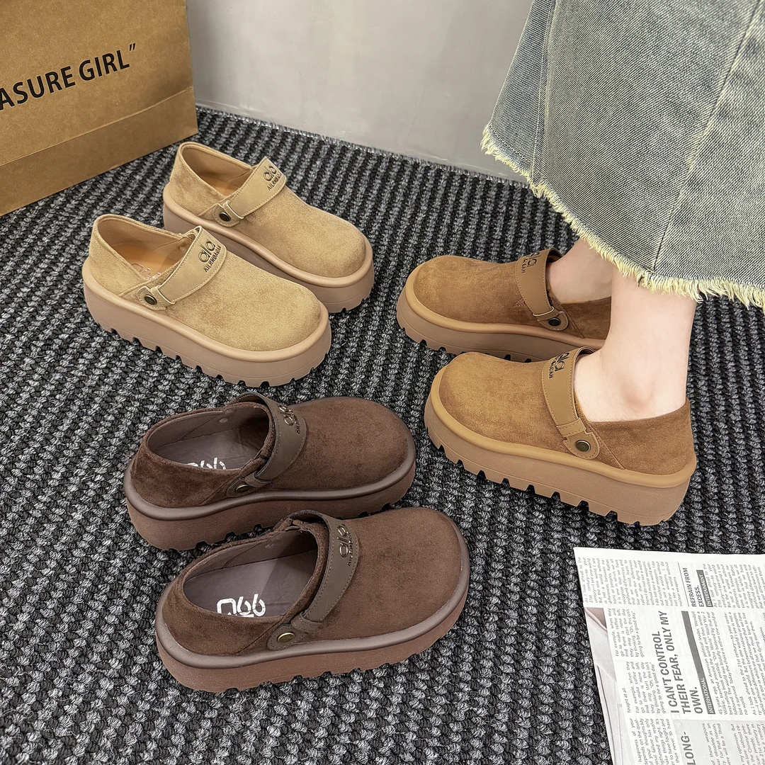 博肯鞋女增高单鞋2025春秋新款厚底松糕一脚蹬乐福鞋全包勃肯鞋