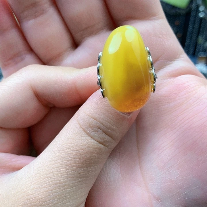 琥珀裸石银S925镶嵌戒指