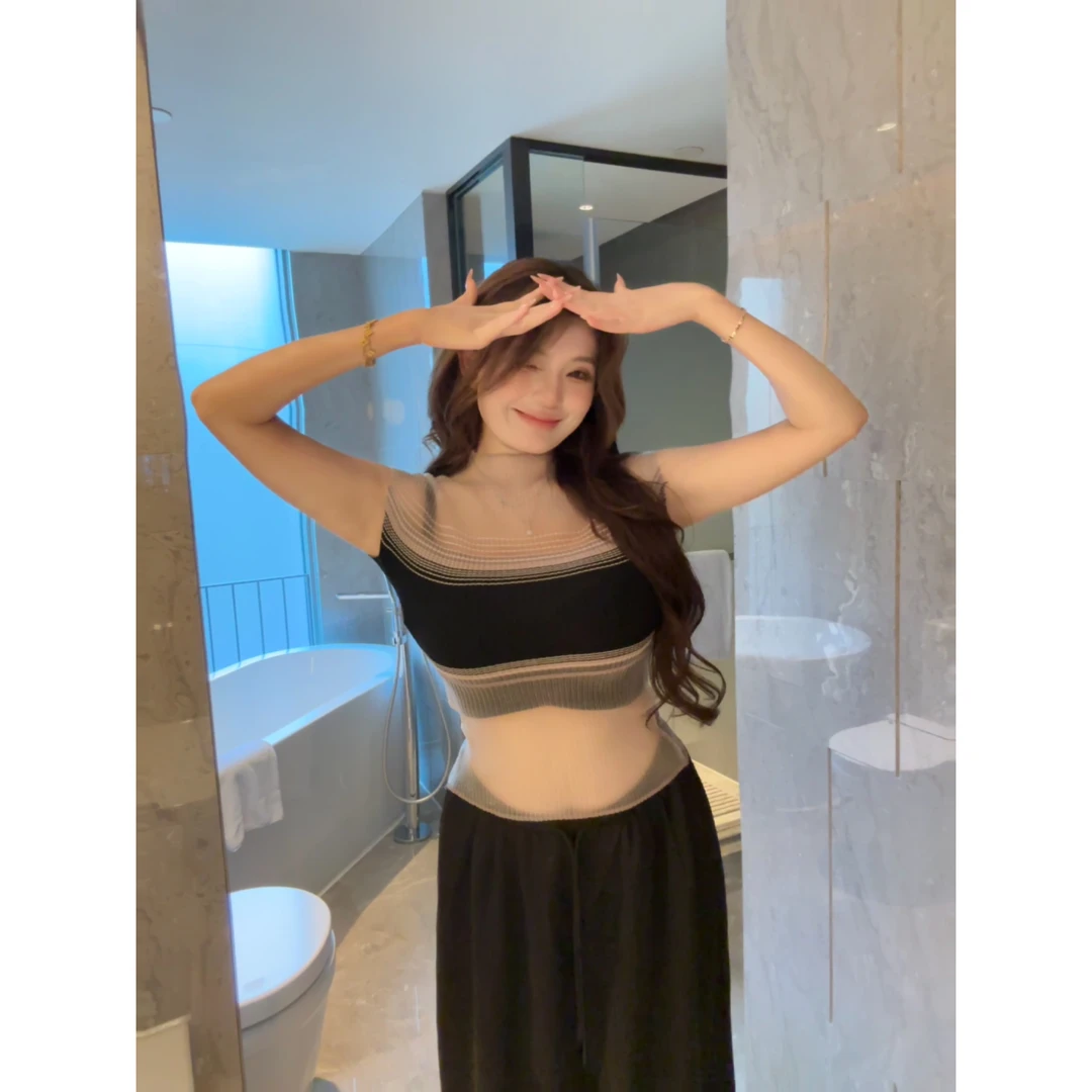 法式网纱针织衫女夏季纯欲御姐气质修身显瘦紧身超好看绝美上衣