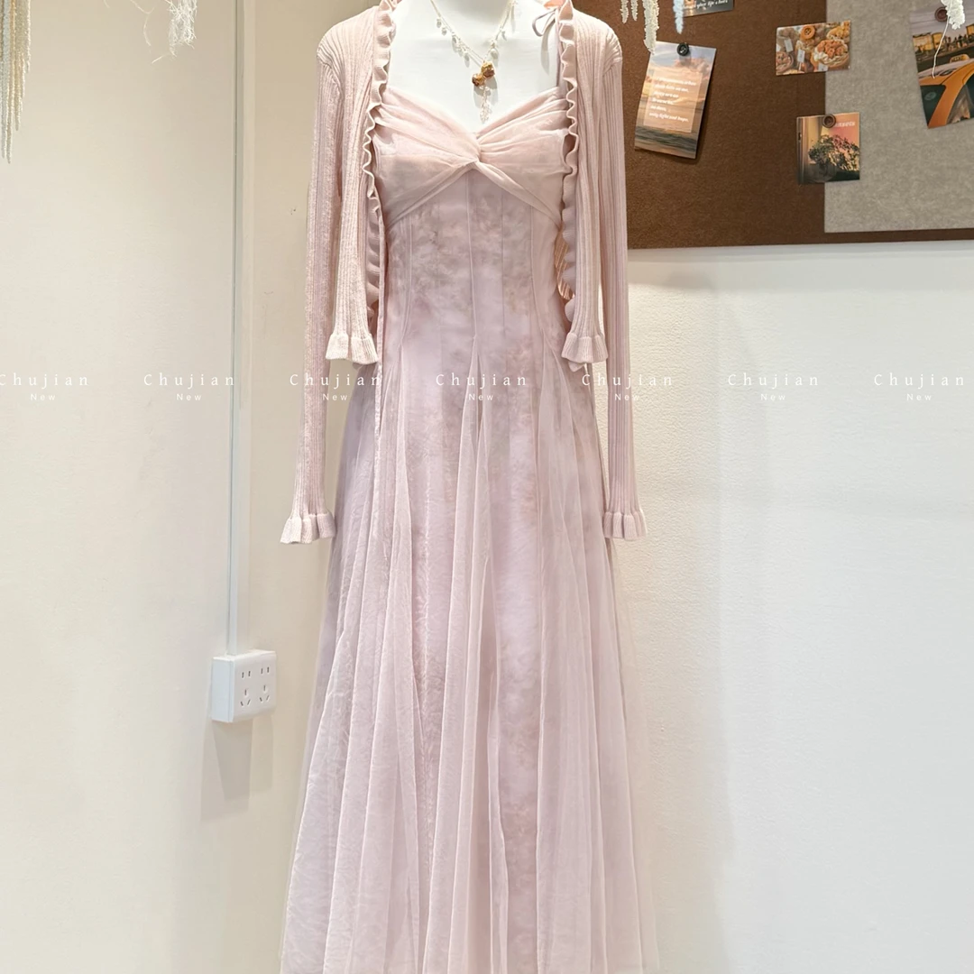 吊带V领大码连衣裙裙子长裙高弹力系带蝴蝶结不褪色高腰长款