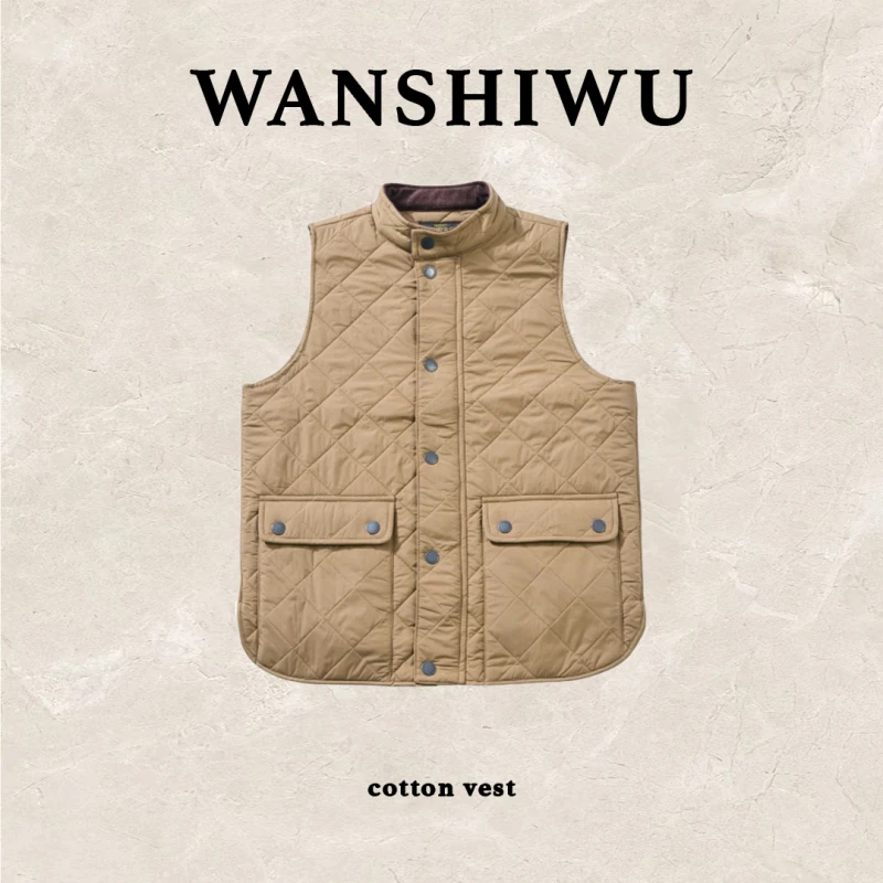 WANSHIWU小贝同款灯芯绒Dom厚款棉绗缝马甲菱格夹棉户外立领马甲