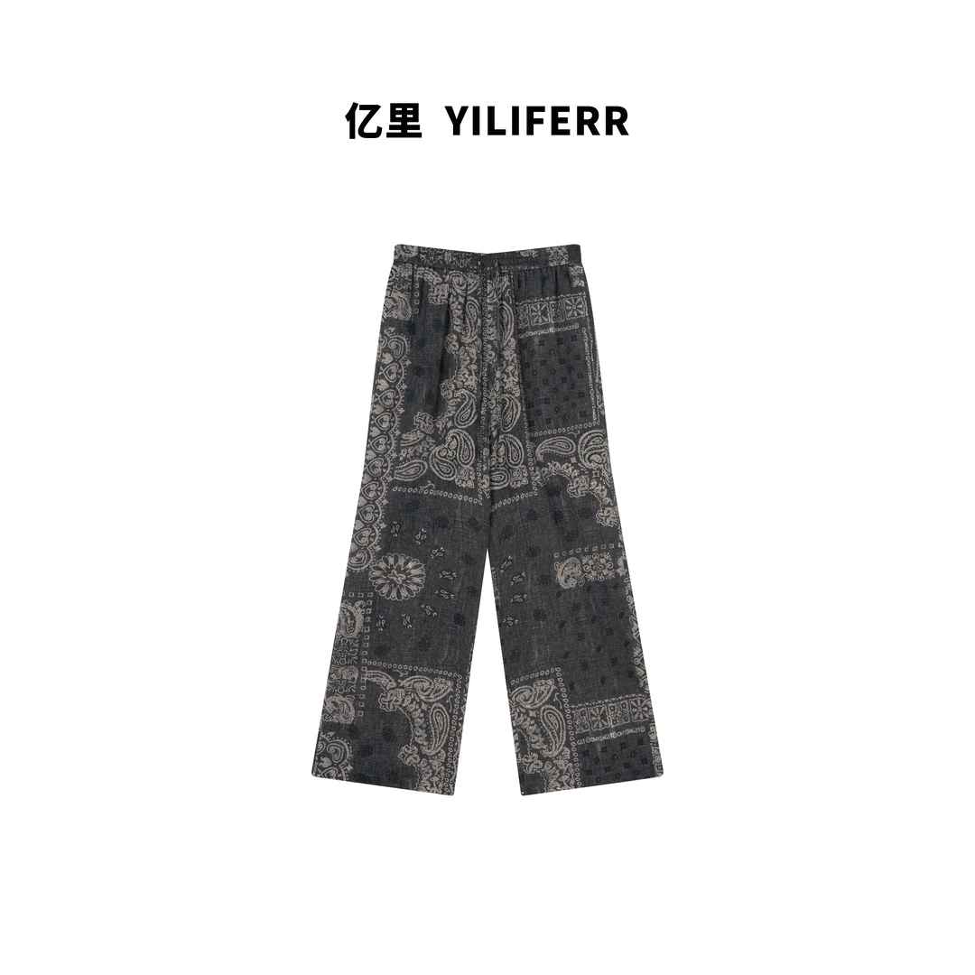 【YILI显瘦女装】时尚设计感印花松紧腰抽绳休闲裤 Y1017