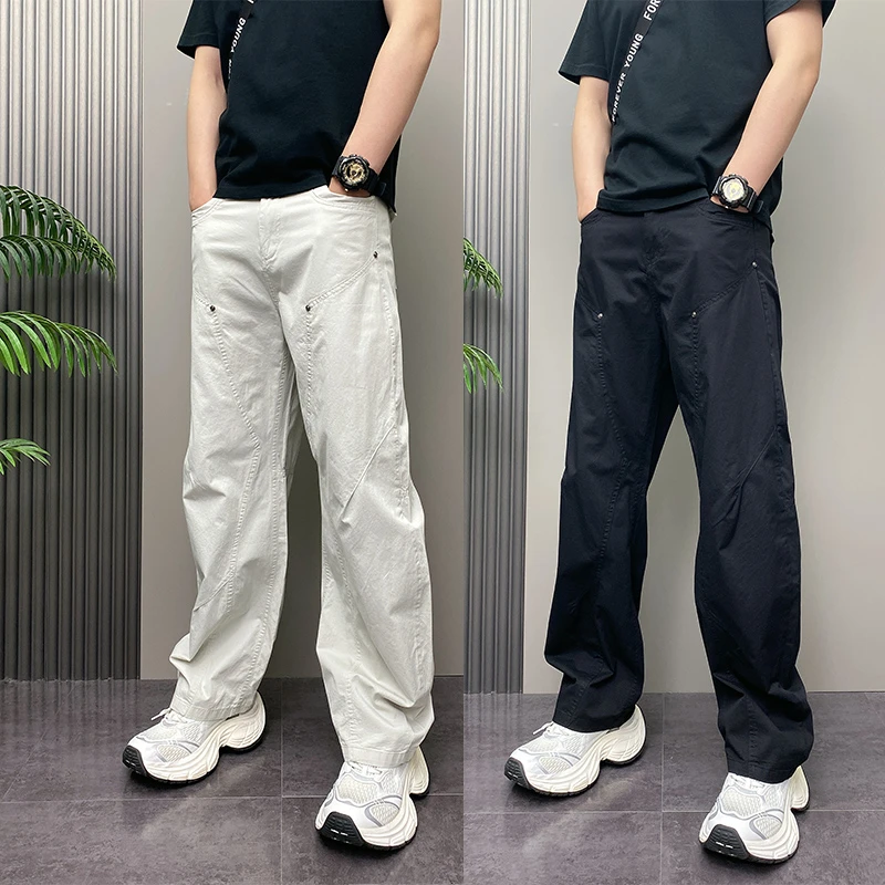 2025年高街夏季薄款时尚简约纯色户外青年男士休闲直筒裤哈伦裤子