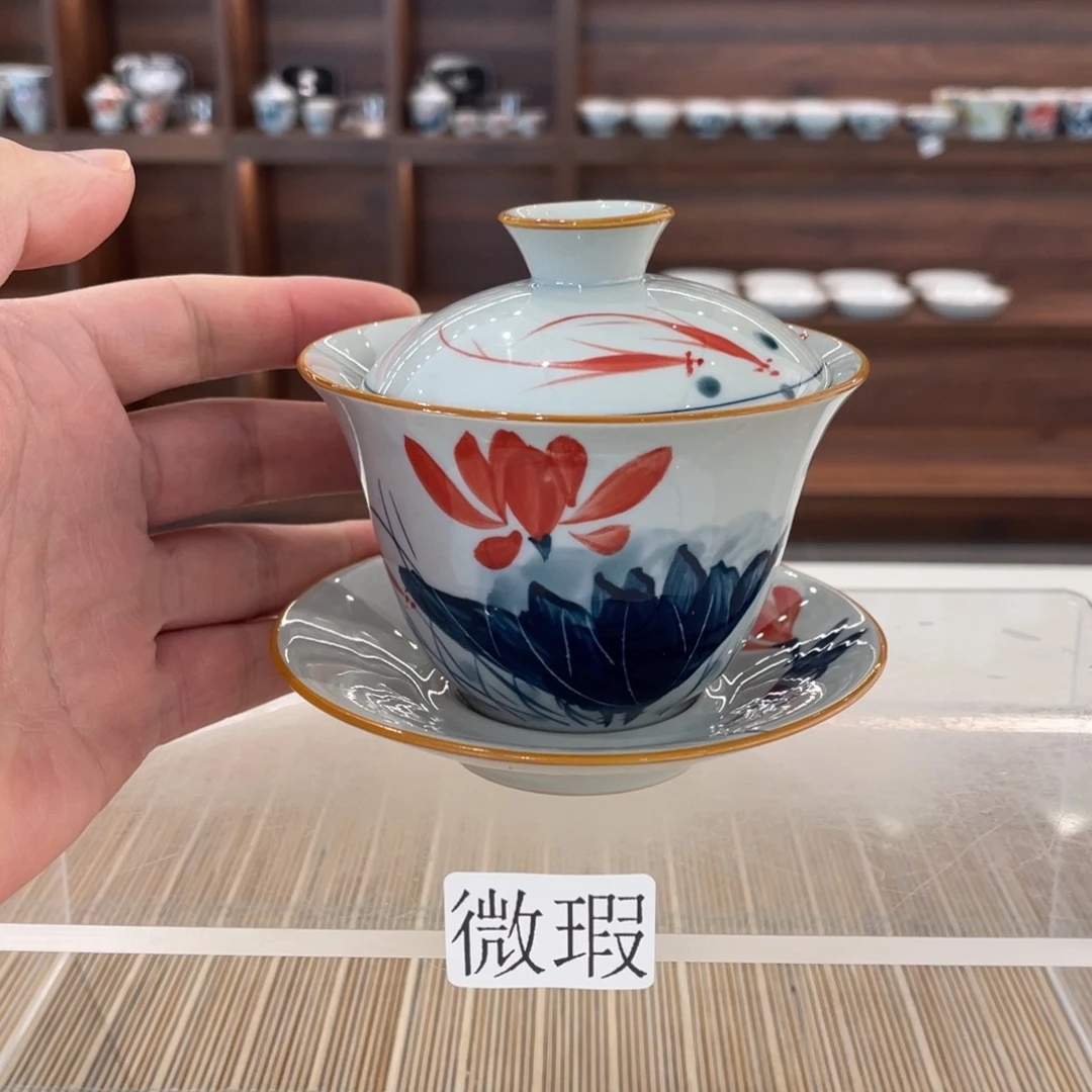 釉下手绘茶具微瑕