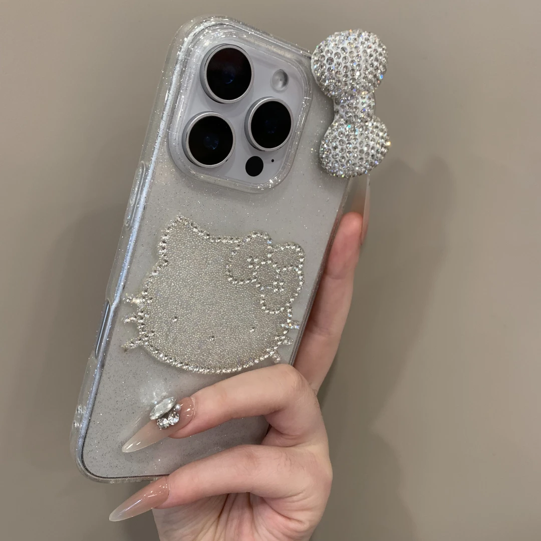 立体闪钻蝴蝶结猫咪苹果15promax手机壳16适用iphone14轻奢12可爱