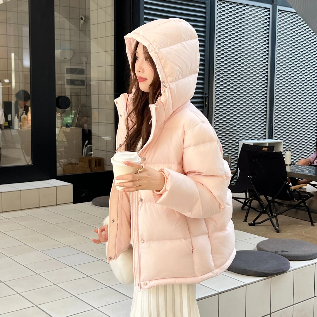叁个黄95白鸭绒脱卸帽连帽羽绒服女短款2025冬季新款加厚修身显瘦