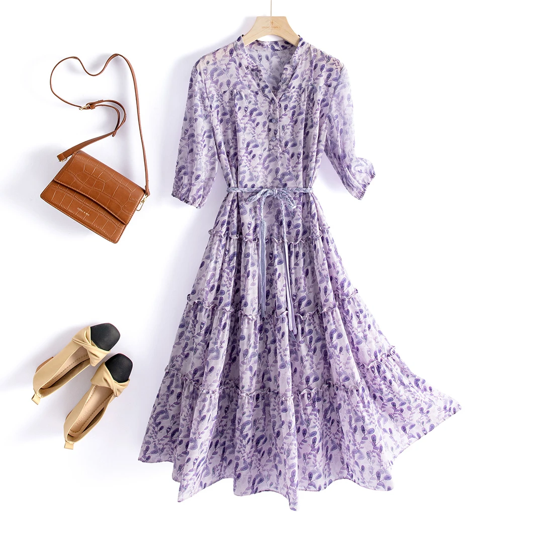 春竹春夏新款时尚显瘦气质收腰长款桑蚕丝连衣裙洋气长裙