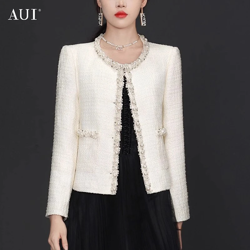 《李易行》AUI杏色法式小香风外套轻奢钉珠上衣-22J091398