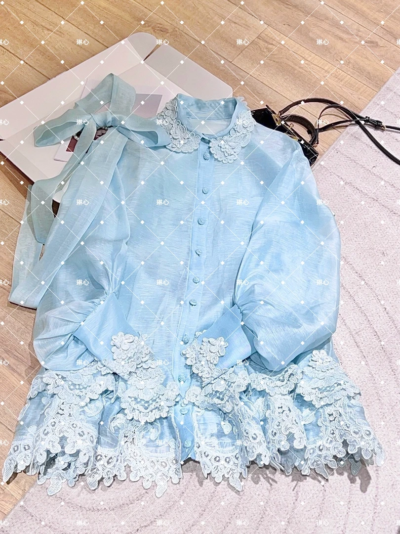 琳心 亚麻连衣裙丨春季新款时尚设计感绑带蕾丝边连衣裙 1341