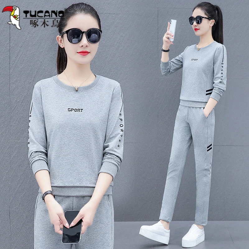啄木鸟运动服套装女两件套春秋2025新款女士卫衣品牌中年妈妈休闲