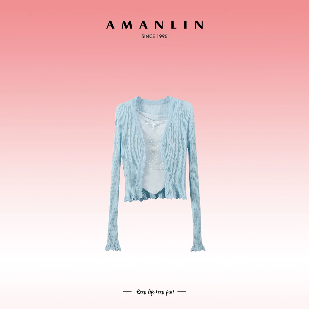 AMANLIN/阿謾琳春季穿搭薄款欧若风纯色显瘦百搭时尚套装Y595673