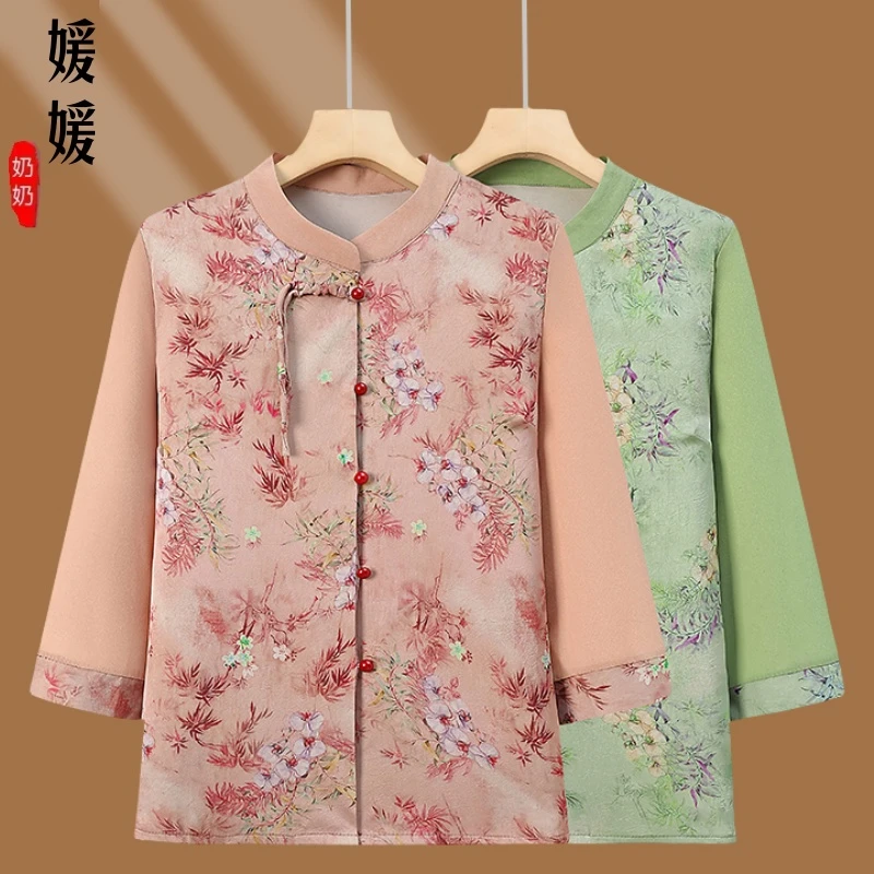 妈妈夏装新款时尚中式衣服国风上衣七分袖奶奶衬衫中老年夏季女装