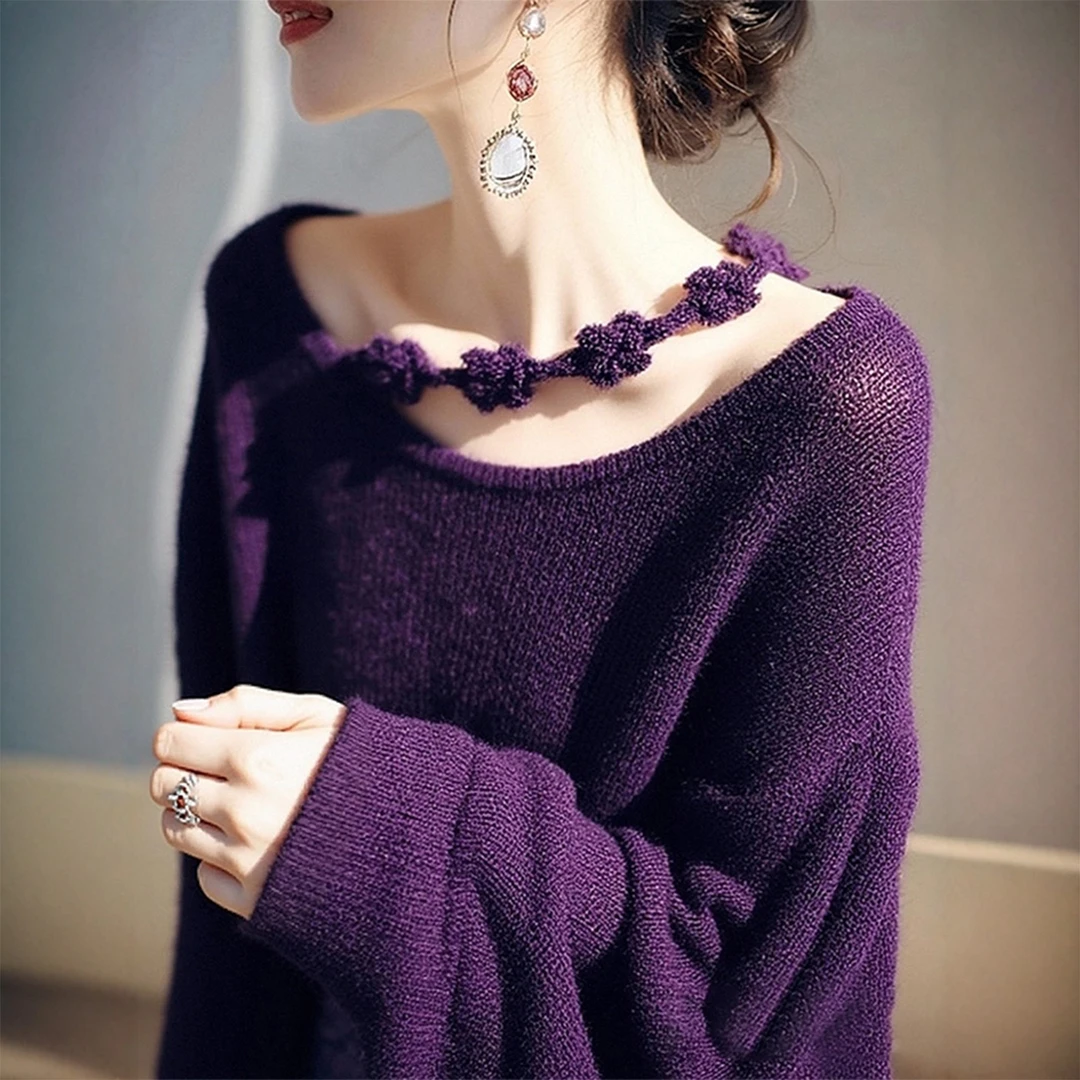 2025春秋季新款女士针织衫慵懒高级轻薄韩系氛围感穿搭长袖上衣服