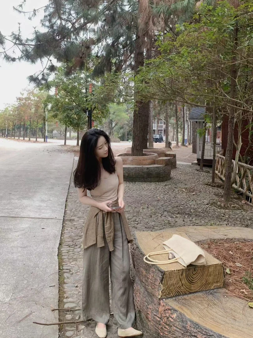 2025春季新款慵懒风简约背心针织开衫高腰气质百搭阔腿裤套装