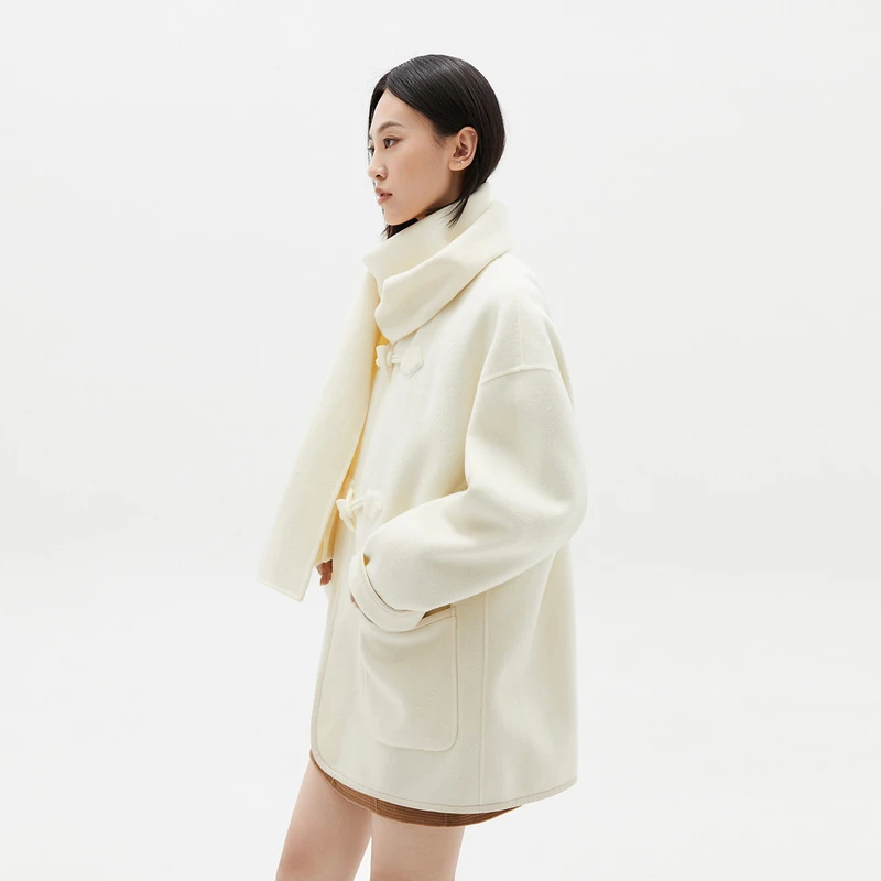 【商场同款】LILY冬款气质通勤全羊毛围巾毛呢外套大衣123420FN222