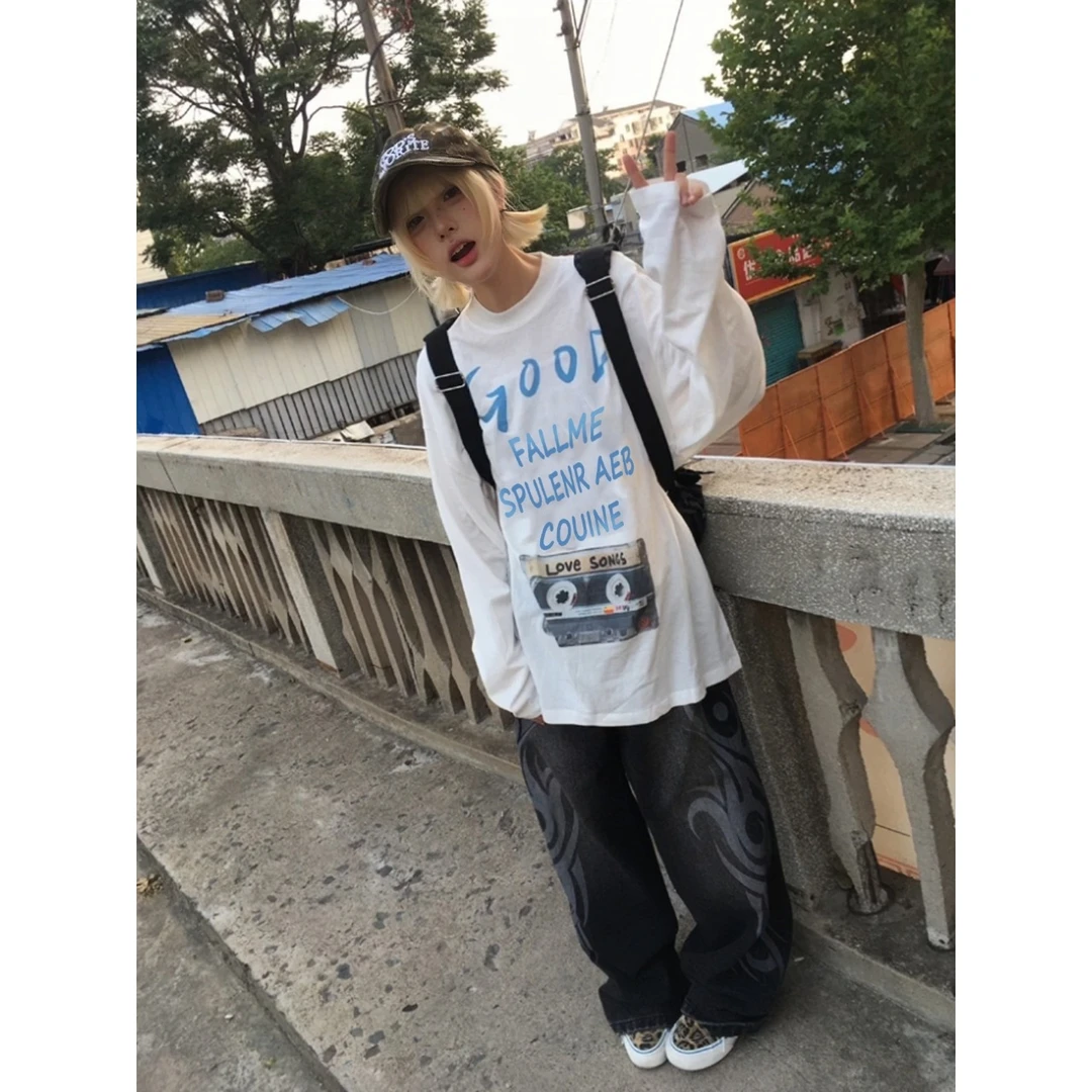 新款爆款纯棉圆领长袖t恤女宽松显瘦学院风韩版休闲百搭上衣