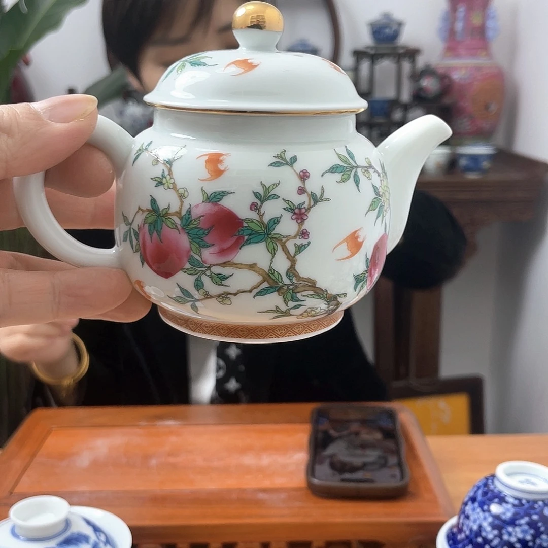 景德镇陶瓷九桃茶壶