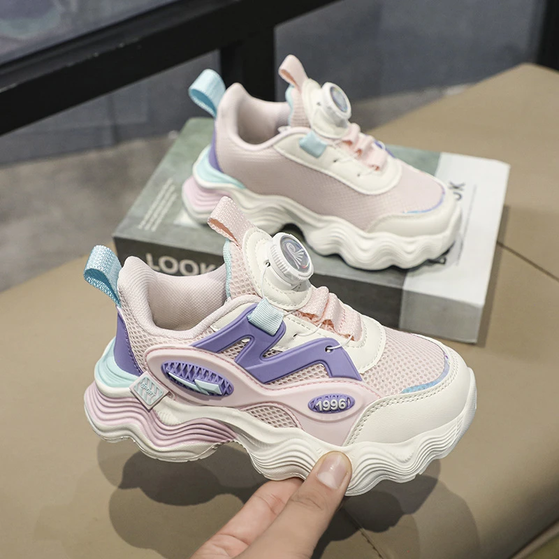 童鞋2025秋季新款旋钮扣男童鞋子中大童鞋透气网布儿童运动鞋