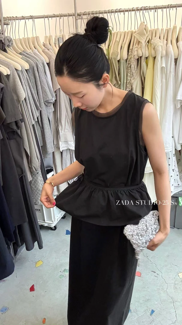 zada@6369 韩系简约圆领无袖设计感气质小衫 6-18