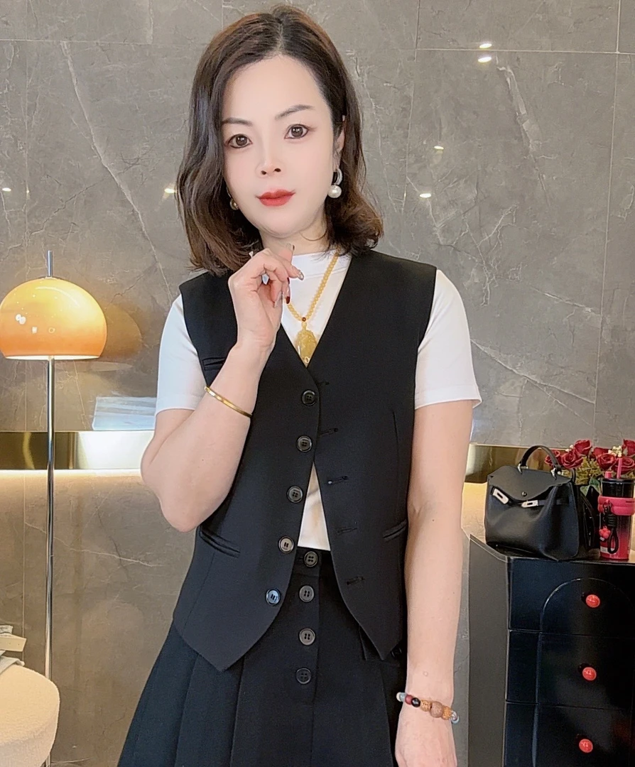 （韩熙）西装马甲女小背心春秋新款修身外搭叠穿坎肩短款马夹外套