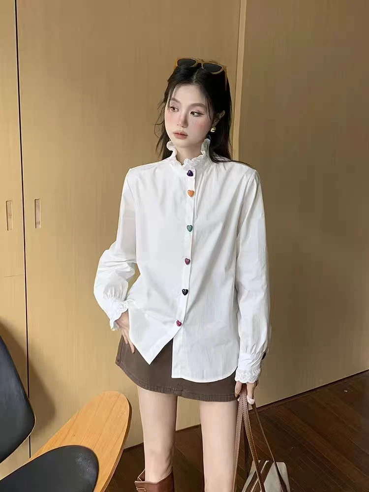 法式宫廷小香风立领花边衬衫6081