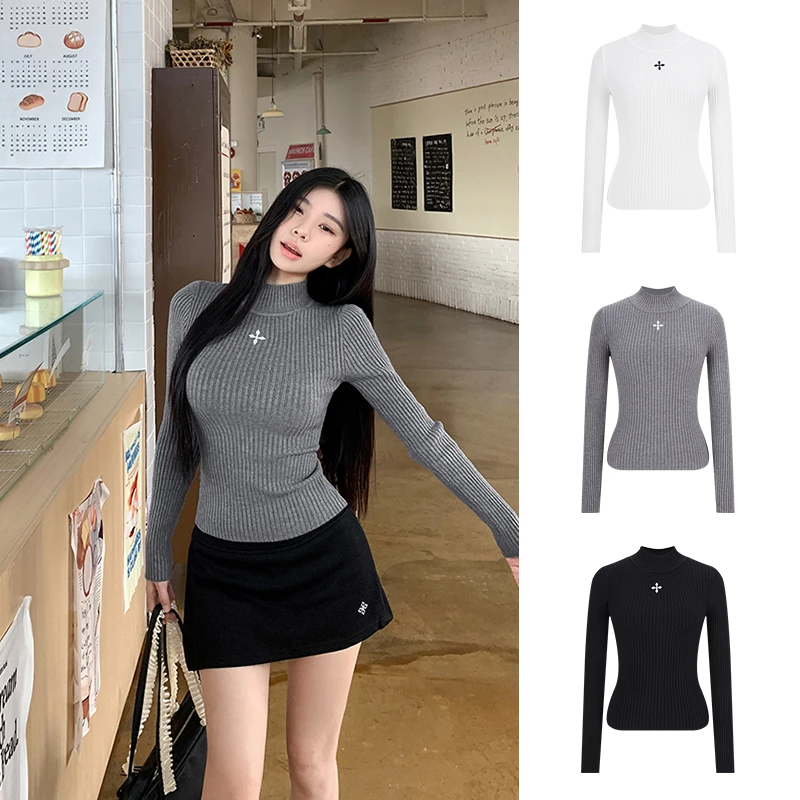 刺绣半高领保暖长袖针织衫女冬季2025新款修身内搭辣妹显瘦毛衣潮