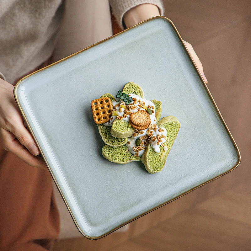 小悠家〖高级感方盘〗10英寸牛排餐盘大号陶瓷盘餐厅西餐摆盘微瑕