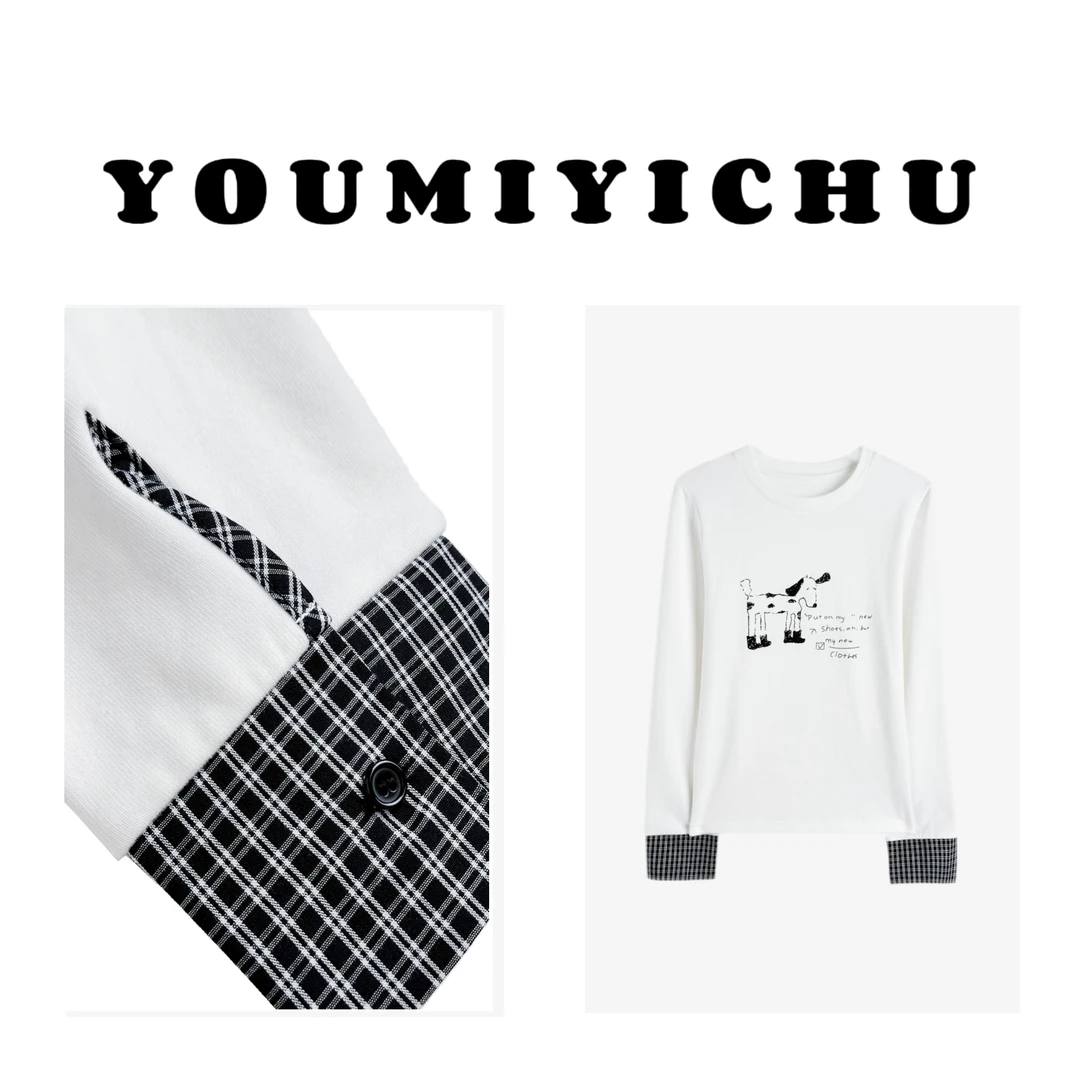 Y.M | 西西希可 撞色格纹设计款韩系休闲百搭打底衫1286