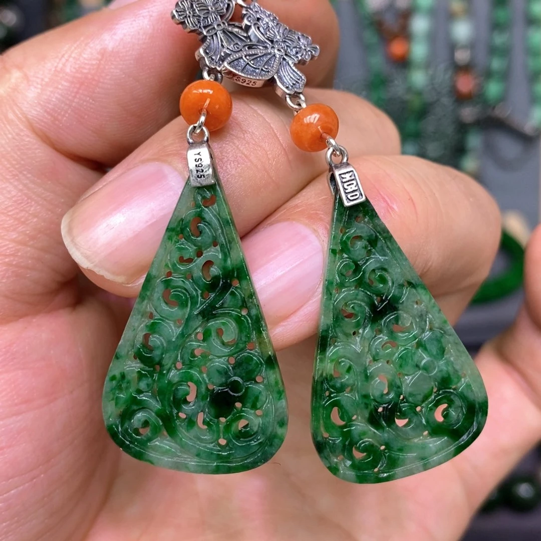 翡翠耳饰银S925镶嵌漂亮美眉